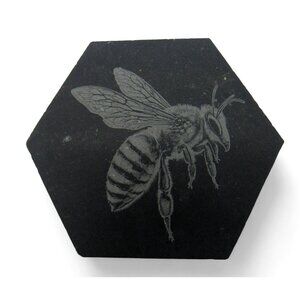 Hexagon BEE TILES Set of 7 Engraved Bees and Flower 3" Mosaic Tile